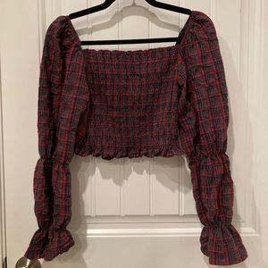 Zara Plaid Long Sleeve Crop Top